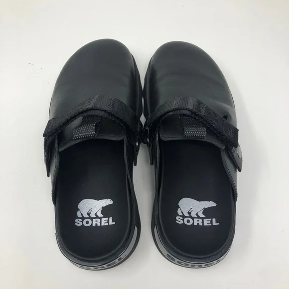 Sorel Black Leather Clogs with Buckle - Picture 2 of 10
